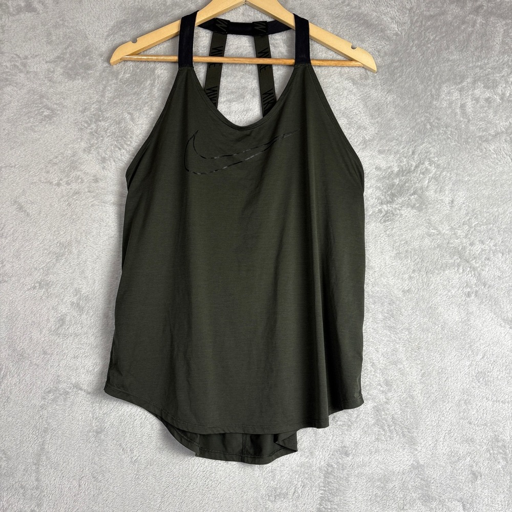 Nike Womens Dri-FIT Olive Green Logo Elastic Y-Back Training Tank Top Large